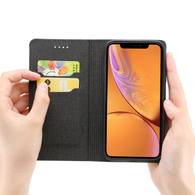 Läderfodral För iPhone XR Folio-fodral Korthållare Tygeffekt