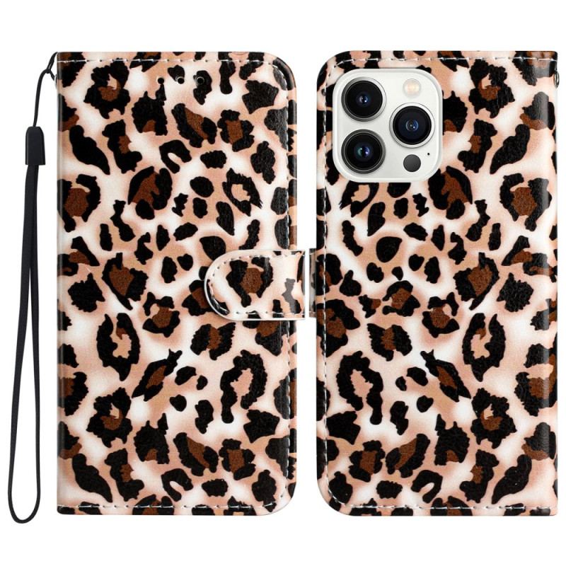 Fodral För iPhone 16 Pro Max Leopardmönster Med Rem