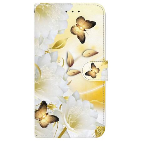 Fodral iPhone 16 Pro Max Gyllene Fjärilar Och Blommor Med Rem