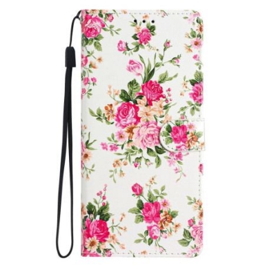 Läderfodral iPhone 16 Pro Max Telefonfodral Röda Blommor Med Rem