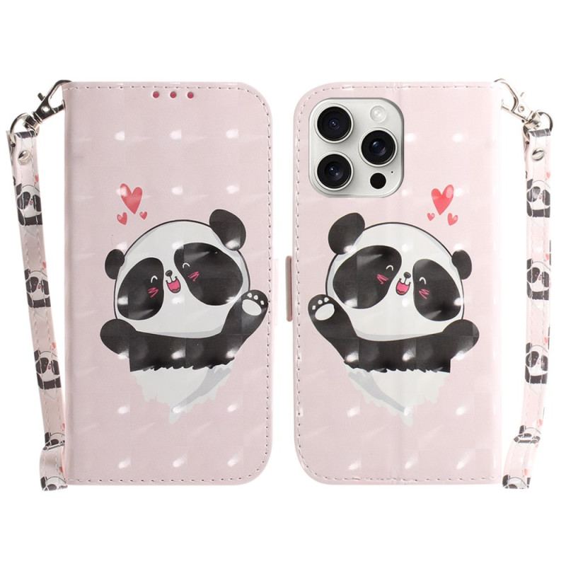 Läderskal Fodral iPhone 16 Pro Max Panda Love Med Rem