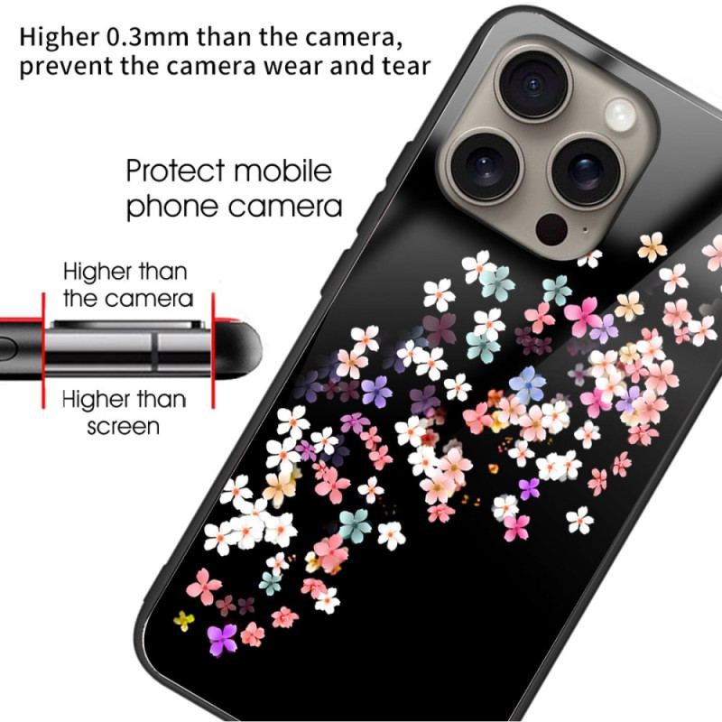 Skal iPhone 16 Pro Max Telefonfodral Blommigt Regn Härdat Glas