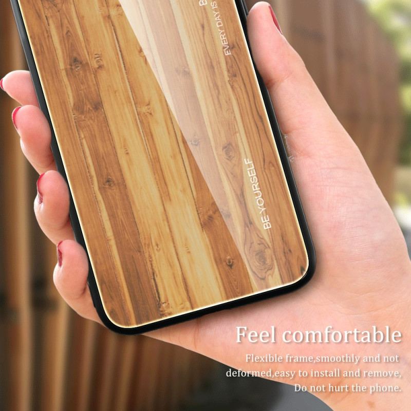 Skal iPhone 16 Pro Max Telefonfodral Trä Av Härdat Glas