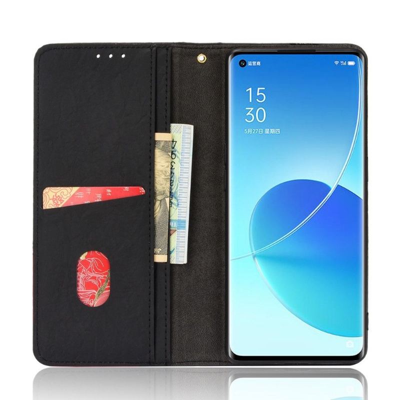 Fodral För Oppo Reno 6 Pro 5G Hemming Folio-fodral Retro Konstläder