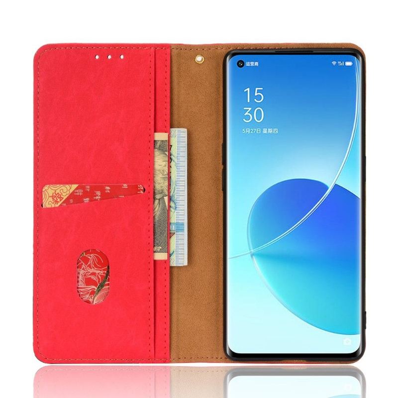 Fodral För Oppo Reno 6 Pro 5G Hemming Folio-fodral Retro Konstläder