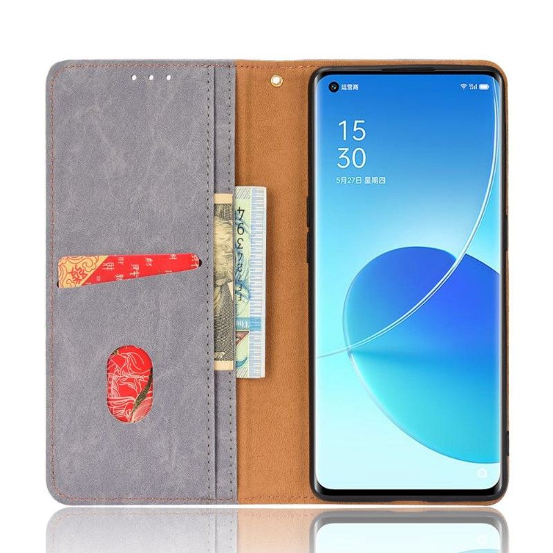 Fodral För Oppo Reno 6 Pro 5G Hemming Folio-fodral Retro Konstläder