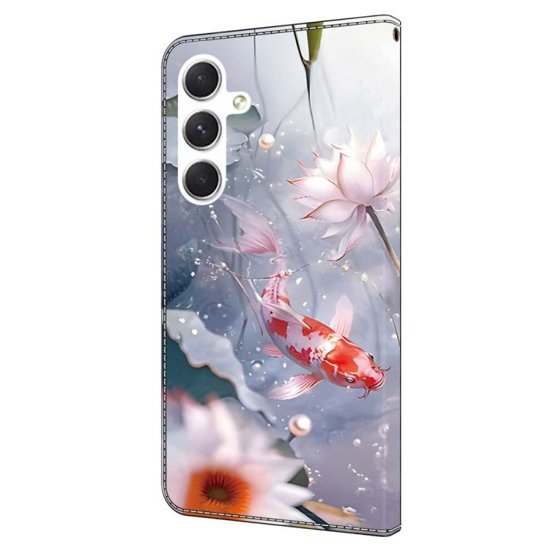 Läderfodral Samsung Galaxy A16 5g Telefonfodral Blommor Och Fiskar