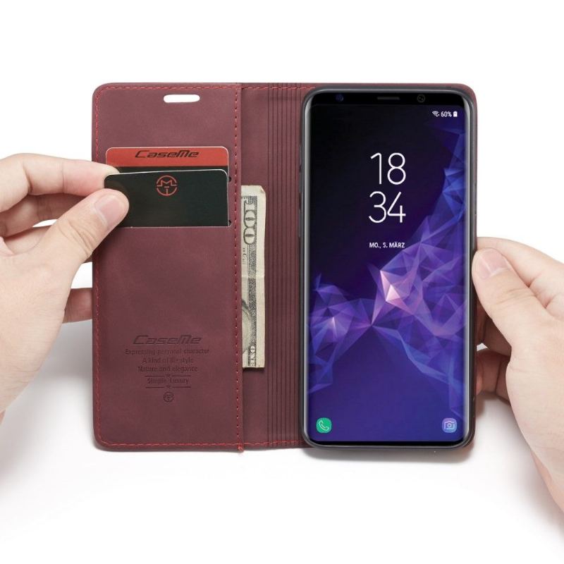 Läderfodral För Samsung Galaxy S9 Plus Konstläder - Vinröd