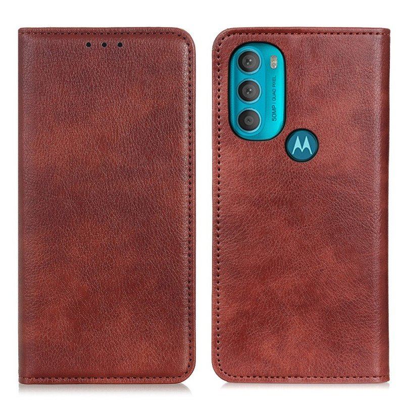 Folio-fodral Moto G71 5G Läderfodral Texturerat Delat Läder