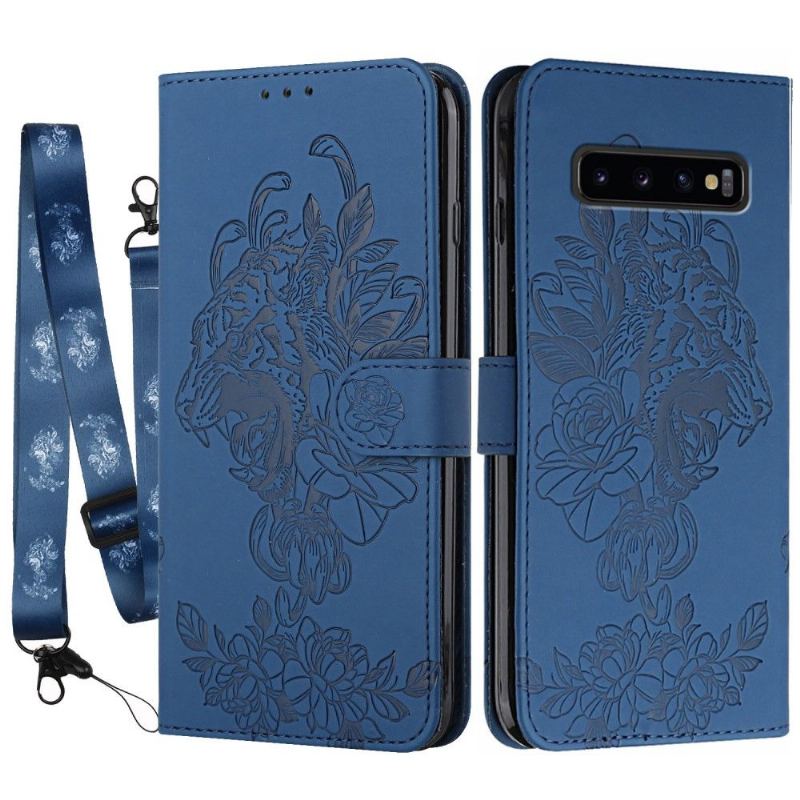 Läderfodral För Samsung Galaxy S10 Plus Tiger Design + Rem