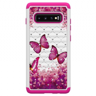 Skal För Samsung Galaxy S10 Plus Bedrijf Lyxiga Rosa Fjärilar