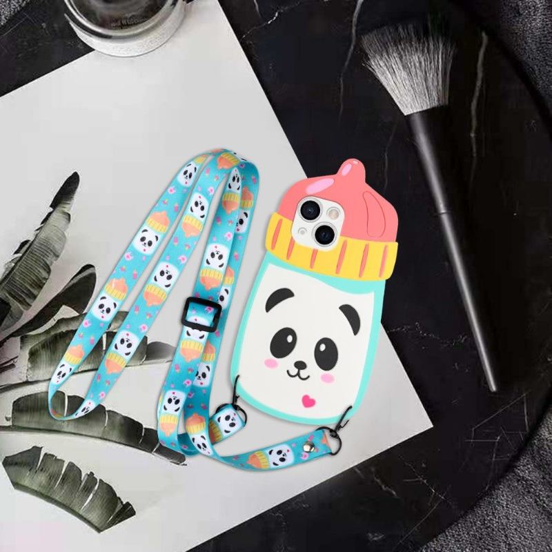 Skal För iPhone 13 Mini 3d Panda Nappflaska Med Rem