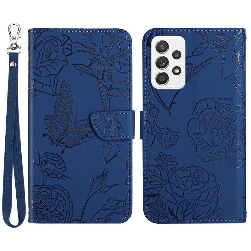 Folio-fodral För Samsung Galaxy A33 5G Fallskydd Illustration Av Fjäril Och Blommor