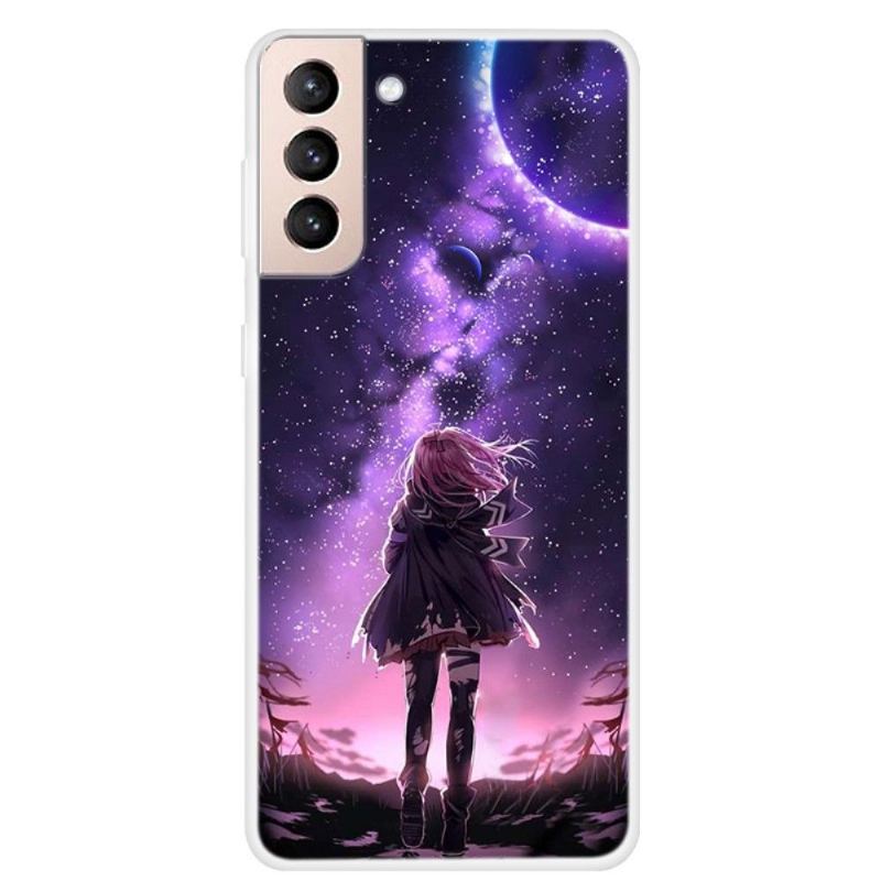 Skal För Samsung Galaxy S22 5G Full Moon Girl Illustration