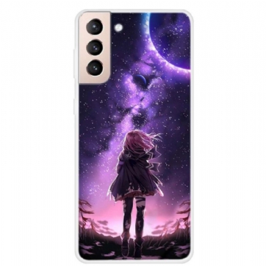 Skal För Samsung Galaxy S22 5G Full Moon Girl Illustration