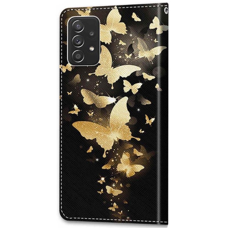 Folio-fodral För Samsung Galaxy A53 5G Fallskydd Illustration Av Gyllene Fjärilar