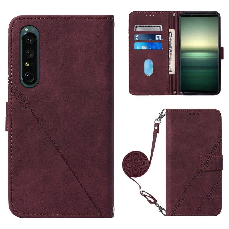 Fodral För Sony Xperia 1 IV Hemming Geometrisk Design Med Rem