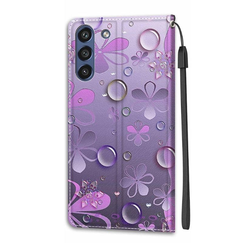 Folio-fodral För Samsung Galaxy S21 FE Fallskydd Violett Blommor Illustration