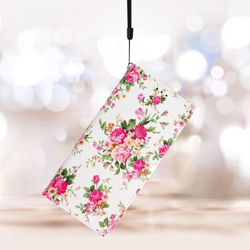 Fodral För Samsung Galaxy S24 5g Röda Blommor Med Rem