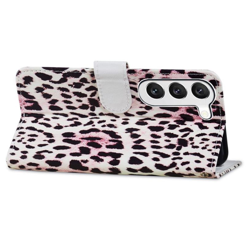 Läderfodral Samsung Galaxy S24 5g Telefonfodral Leopardmönster Med Rem