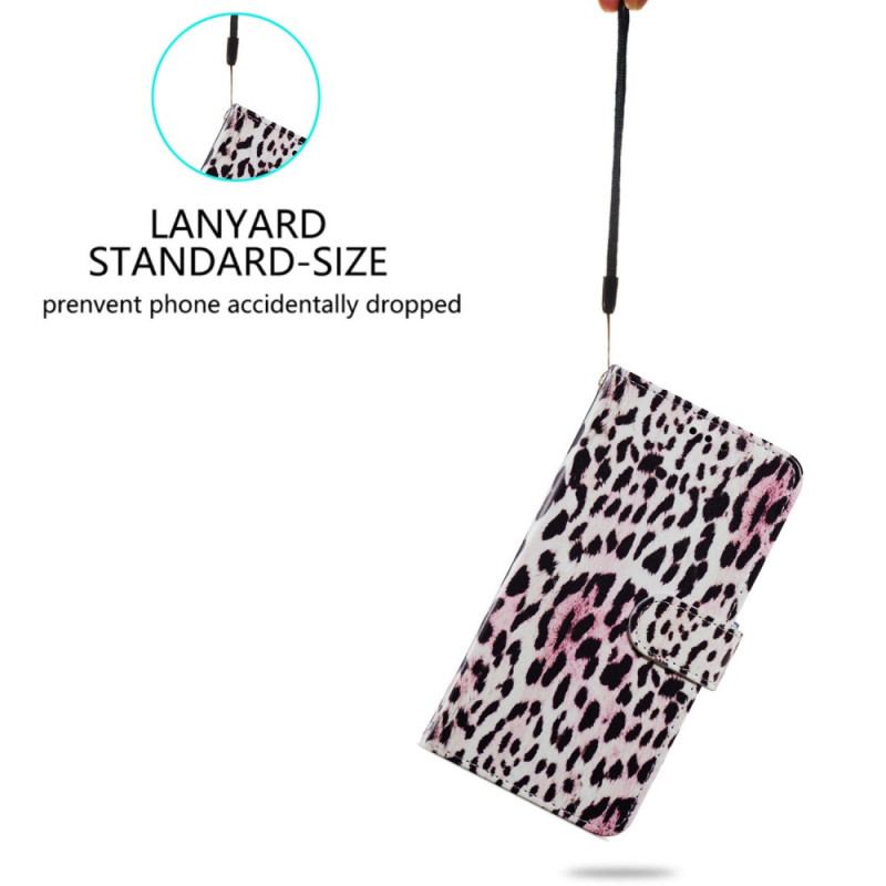 Läderfodral Samsung Galaxy S24 5g Telefonfodral Leopardmönster Med Rem