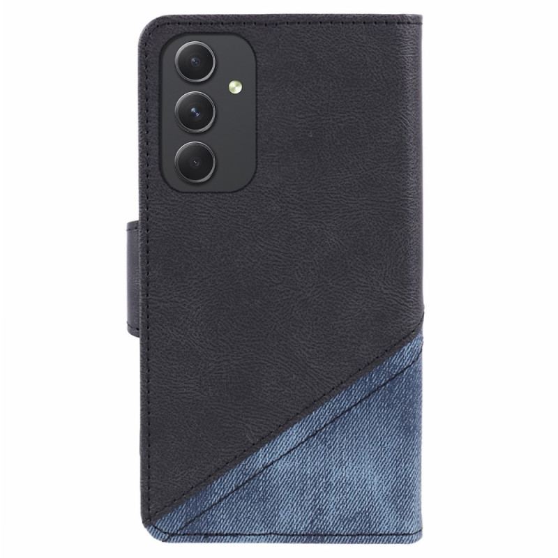 Läderfodral Samsung Galaxy S24 5g Telefonfodral Tvåfärgad Jeansstil