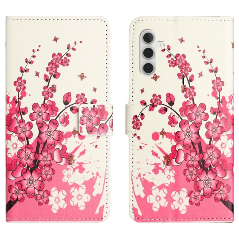 Läderskal Fodral Samsung Galaxy S24 5g Tropiska Blommor