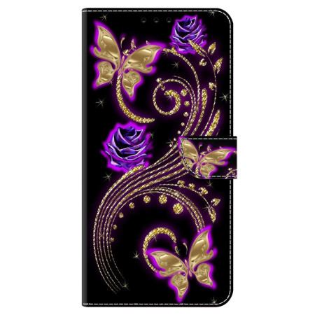 Läderskal Fodral Samsung Galaxy S24 5g Violettblommor Och Fjärilar