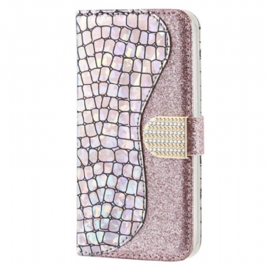 Folio-fodral Samsung Galaxy S23 5G Krokodil Diamanter