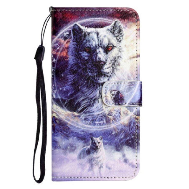 Folio-fodral Samsung Galaxy S23 5G Med Kedjar Lanyard Wolf