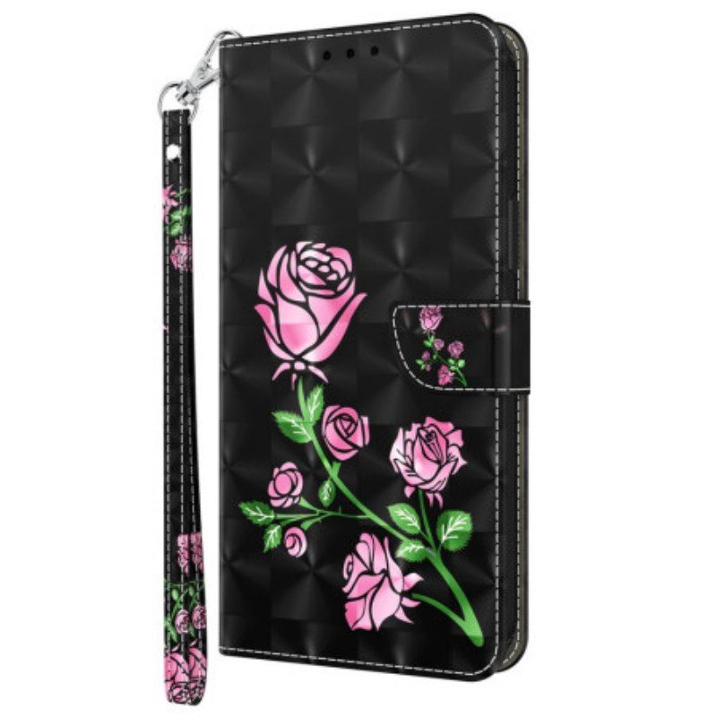 Folio-fodral Samsung Galaxy S23 5G Med Kedjar Strappy Graphic Rose