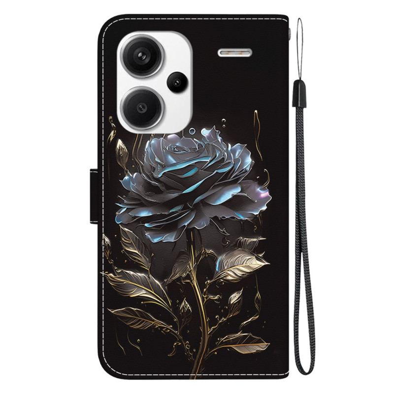 Läderfodral Xiaomi Redmi Note 13 Pro Plus 5g Telefonfodral Black Rose Med Rem