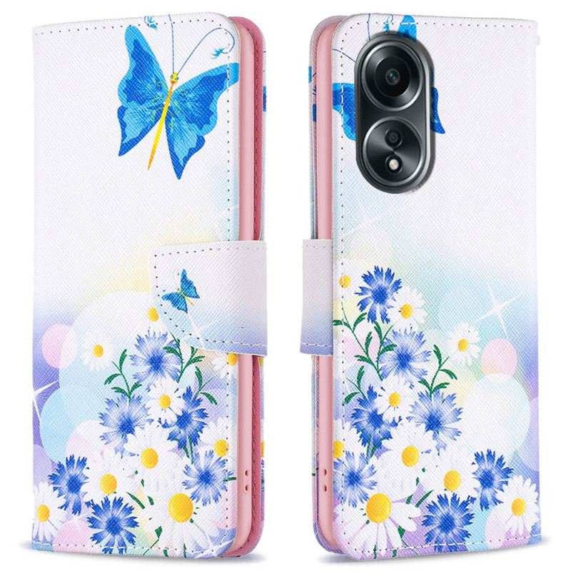 Fodral För Oppo A98 5g Fjäril Och Blommor Akvarell