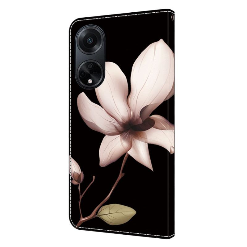 Fodral För Oppo A98 5g Rosa Blomma På Svart Bakgrund