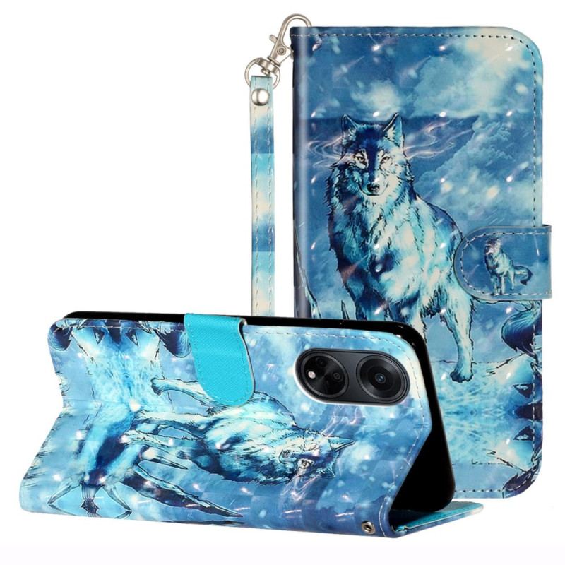 Fodral Oppo A98 5g 3d Snow Wolf Med Rem