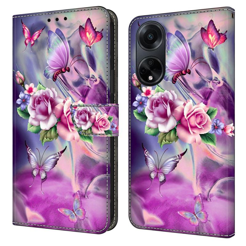 Fodral Oppo A98 5g Fjärilar Och Violblommor