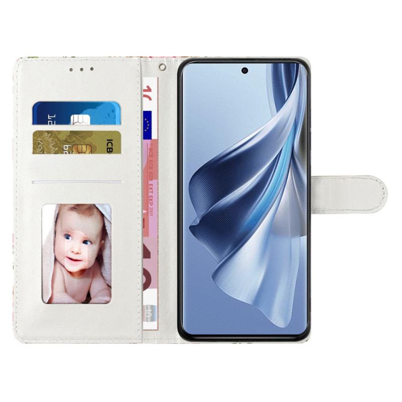 Fodral Oppo A98 5g Röda Blommor Med Rem