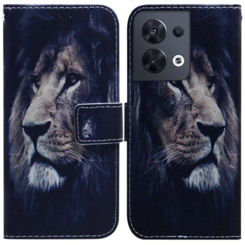 Folio-fodral Oppo Reno 8 Med Kedjar Lanyard Lion