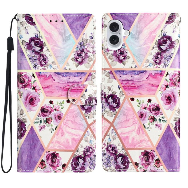 Fodral iPhone 16 Lila Blommor Med Rem