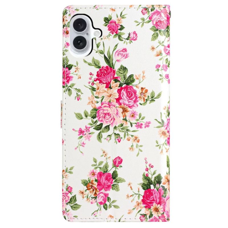 Fodral iPhone 16 Röda Blommor Med Rem