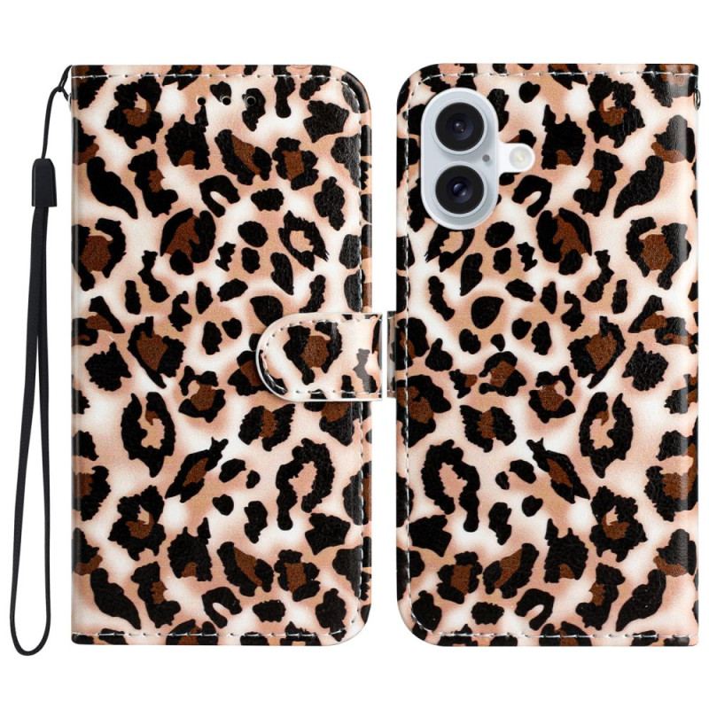 Läderfodral iPhone 16 Telefonfodral Leopardmönster Med Rem