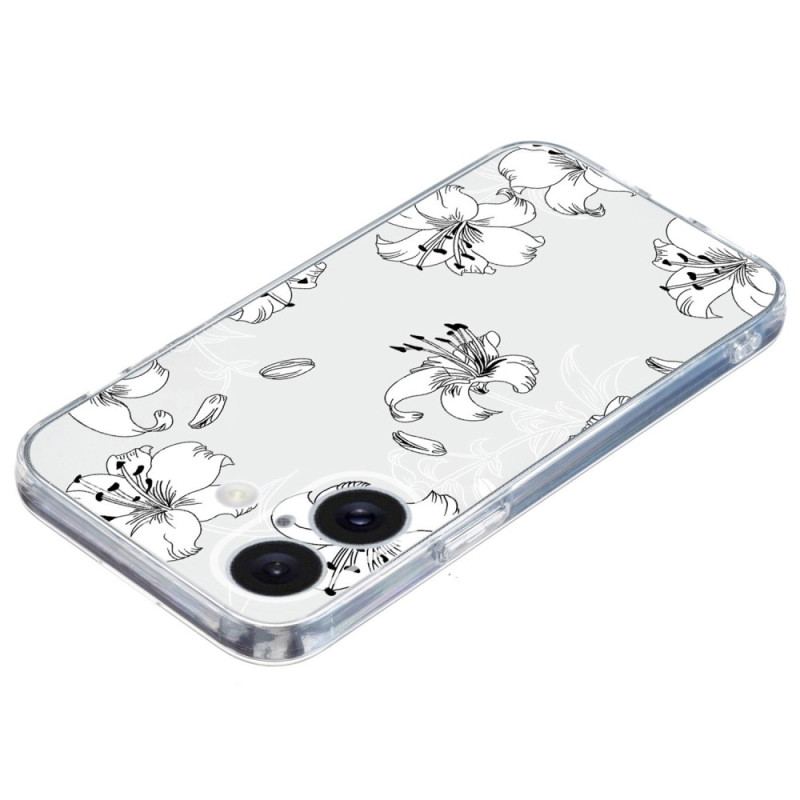 Skal För iPhone 16 Transparent Kant Vita Blommor