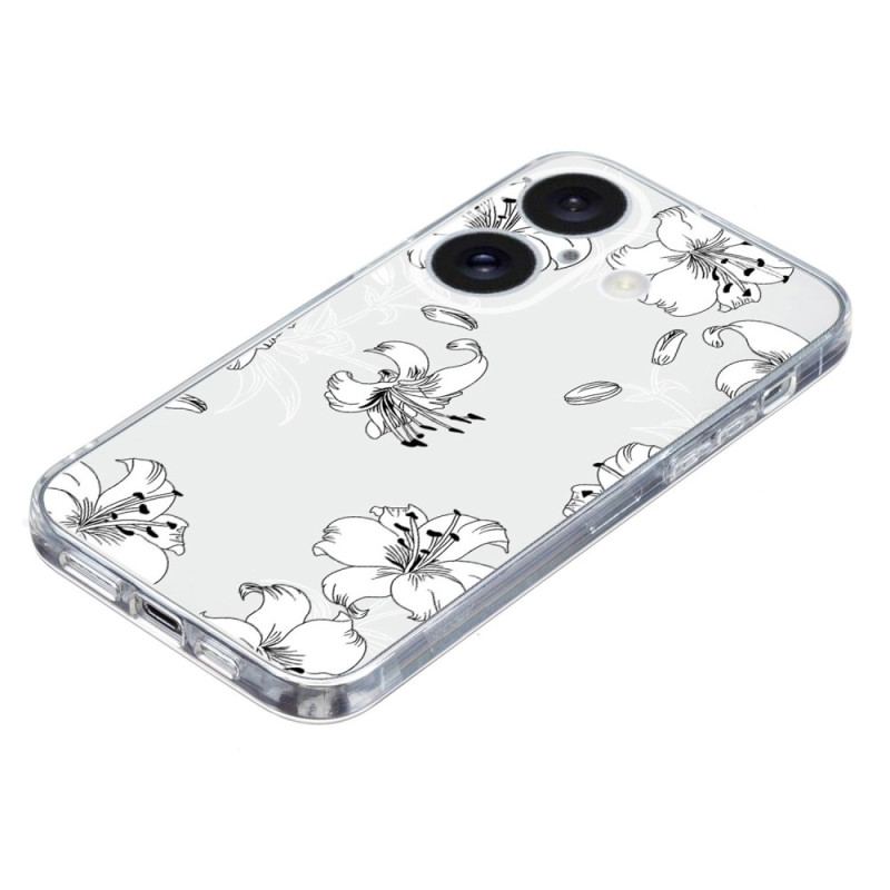 Skal För iPhone 16 Transparent Kant Vita Blommor