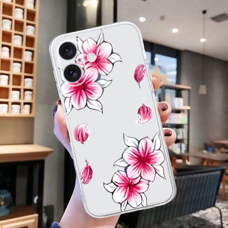 Skal iPhone 16 Telefonfodral Transparent Edge Cherry Blossom