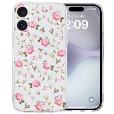 Skal iPhone 16 Transparent Edge Rosa Blommor