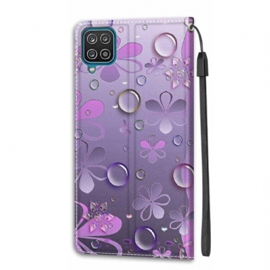 Fodral För Samsung Galaxy A12 Violett Blommor Illustration