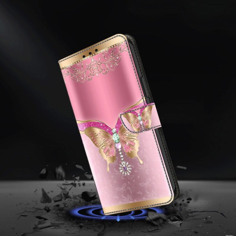 Läderfodral Samsung Galaxy A55 5g Telefonfodral Rose Gold Butterfly