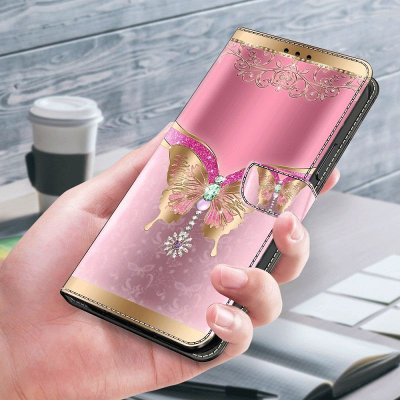 Läderfodral Samsung Galaxy A55 5g Telefonfodral Rose Gold Butterfly