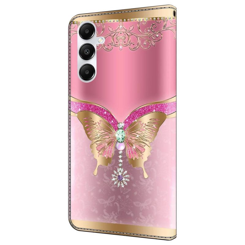 Läderfodral Samsung Galaxy A55 5g Telefonfodral Rose Gold Butterfly