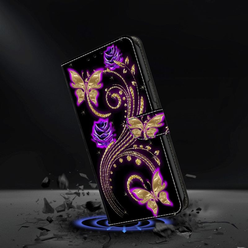 Fodral För Xiaomi Redmi Note 13 5g Violettblommor Och Fjärilar